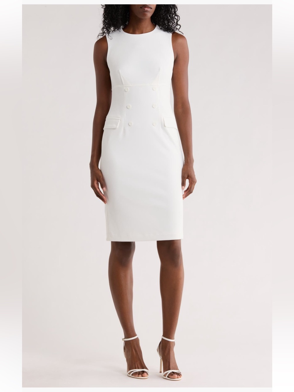 Calvin Klein Button Sheath Dress sleeveless white cream size 6 NWT